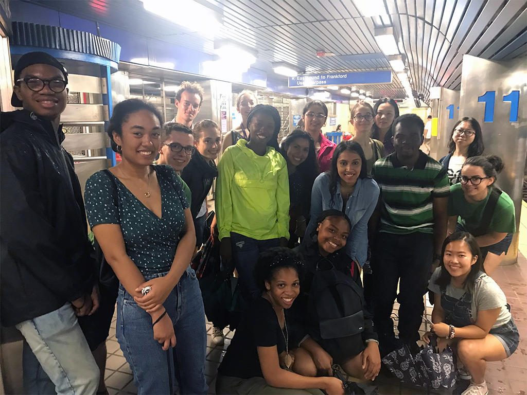 Students posing in SEPTA 11th Street Station